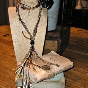 Long Lariat Multi Strand Beaded Necklace